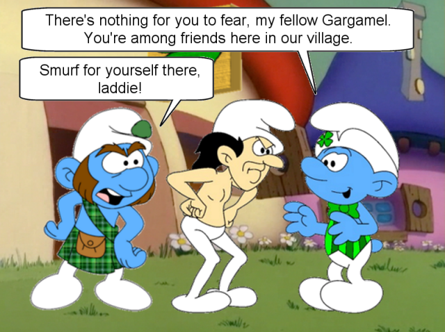 Not every Smurf is pleased to have Gargamel as a guest of their village