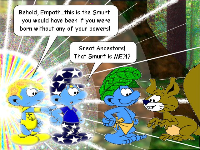 Empath sees himself in the alternate timeline form of Wild Smurf