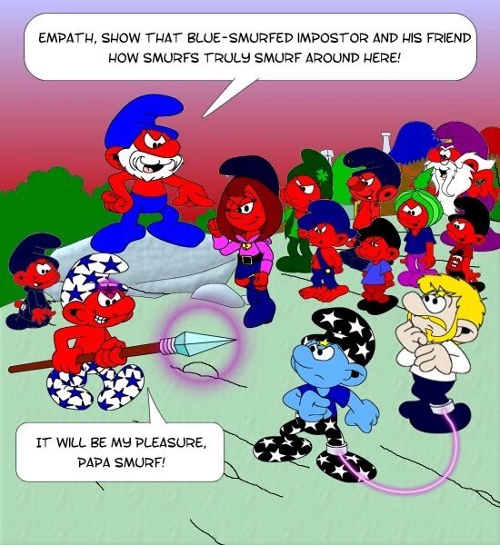 Empath and Polaris face off against the Mirror Universe Smurfs