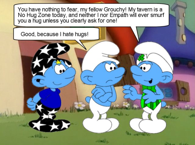 Empath and Tapper help protect Grouchy
        from hug-muggers