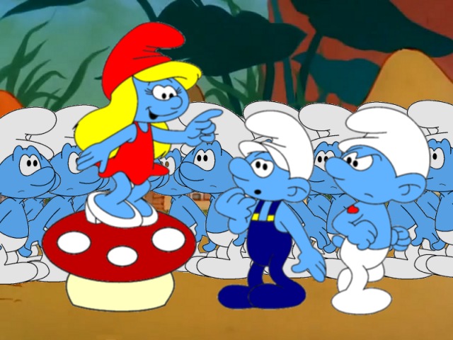 Not all male Smurfs like the idea of Smurfette being in charge