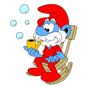 Papa Smurf in his
          rocking chair, blowing bubbles from his pipe