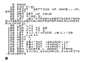 A sample Timex Sinclair 1000 program listing