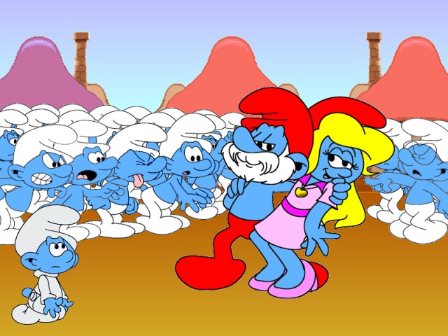 Smurfette's alternate timeline romance with Papa Smurf becomes the thing that will destroy a village